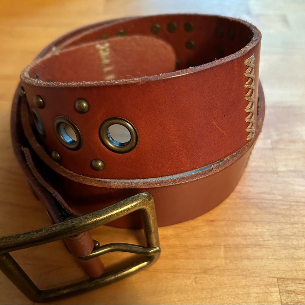 Bed Stu Leather Belt with Stitching, Studs, and Rivets. Like New. - Picture 2 of 7